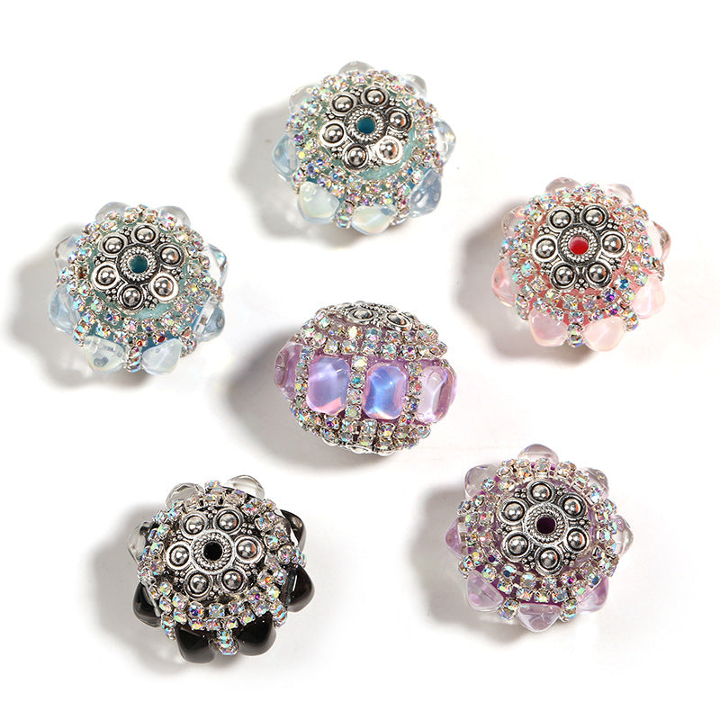 Wholesale 9pcs Heavy Mocha Rhinestone Nepal Square Cat's Eye Stone Diamond Ball Beads